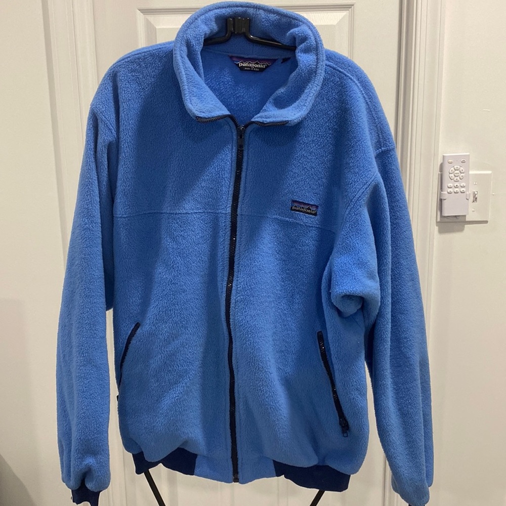 Patagonia Jacket Men L large blue Deep Pile Fleece 90s Full Zip USA vintage